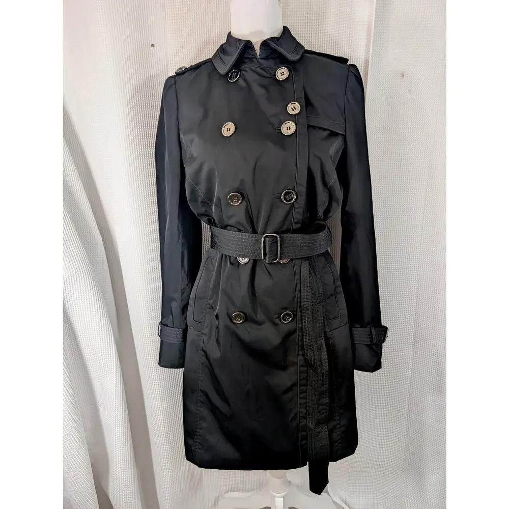 COACH! LUXE BLACK DOUBLE BREASTED, SILVER BUTTON, BELTED TRENCHCOAT, JACKET! 4